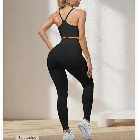 NEW Black Workout Leggings Women Gym Scrunch Butt Lifting Seamless Leggings XXL - Picture 1 of 10